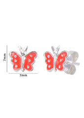 Cute and Elegant Orange Enamel Small Butterfly Studs Earrings