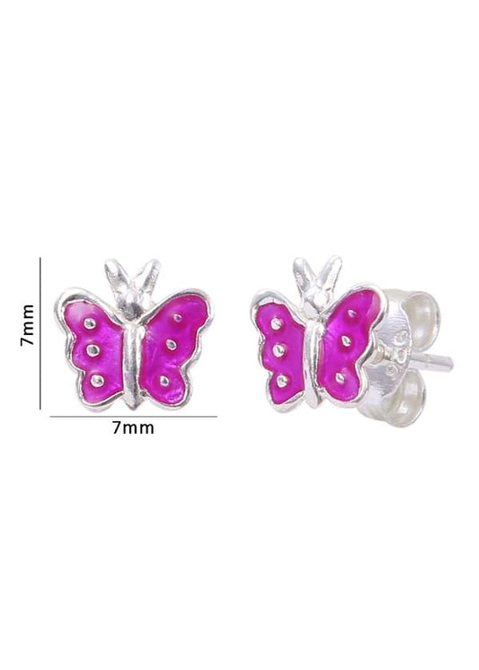 Pure 925 Sterling Silver Cute Enamel Small Butterfly Purple Studs