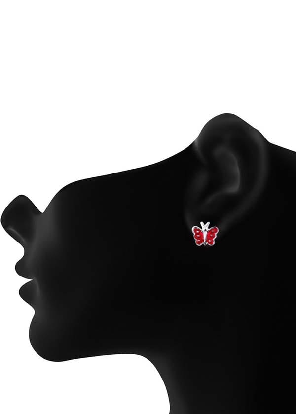 Red Enamel Small Butterfly Studs Earrings