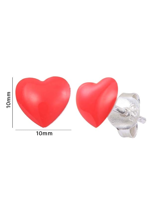 Lovely Red Heart Sterling Silver Elegant Enamel Studs Earrings