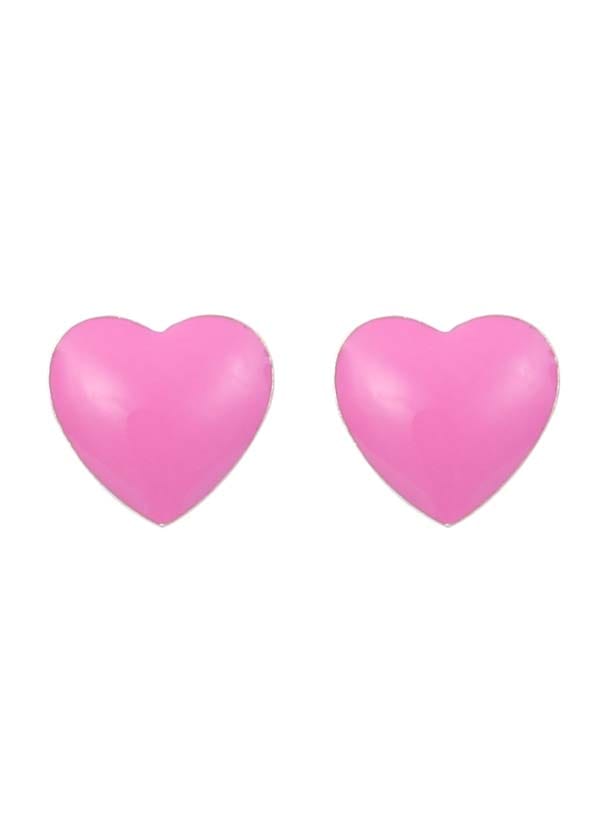 Pink Heart Sterling Silver Enamel Studs Earrings