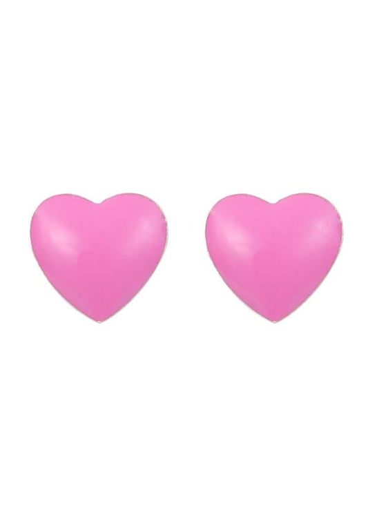 Pink Heart Sterling Silver Enamel Studs Earrings