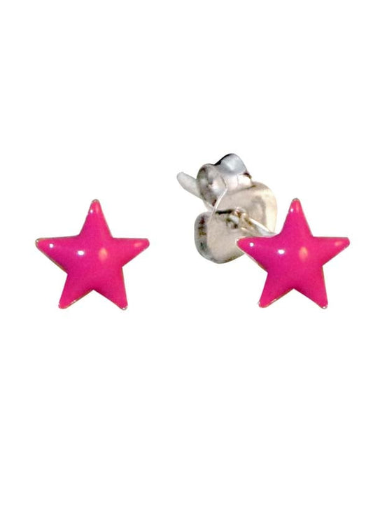 Pink Star Sterling Silver Enamel Studs Earrings