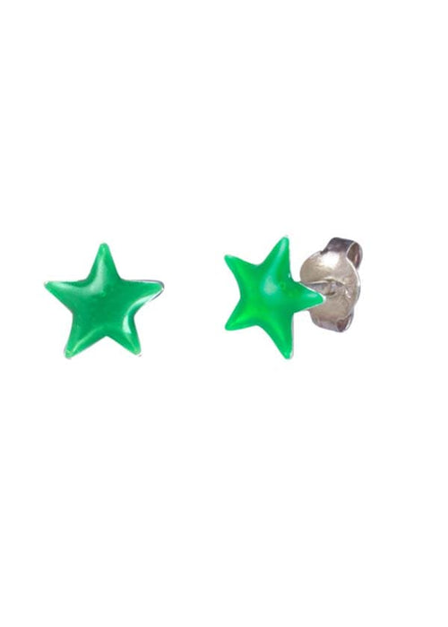 Green Star Sterling Silver Enamel Studs Earrings - Default Title - Abhooshan