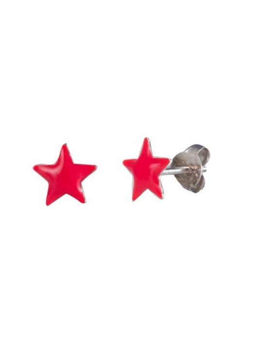 Red Star Sterling Silver Enamel Studs Earrings