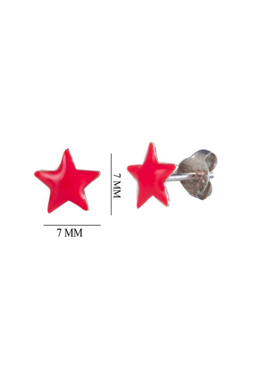 Red Star Sterling Silver Enamel Studs Earrings