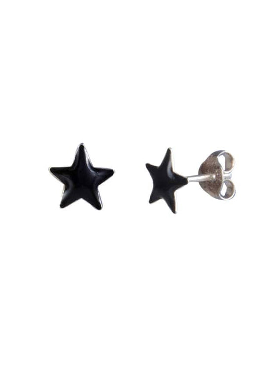 Black Star Sterling Silver Enamel Studs