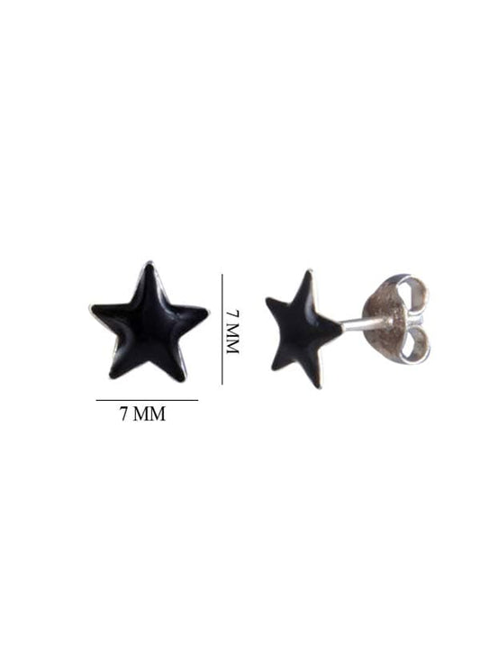 Black Star Sterling Silver Enamel Studs