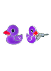 Sterling Silver Cute Purple Duck Studs Earrings