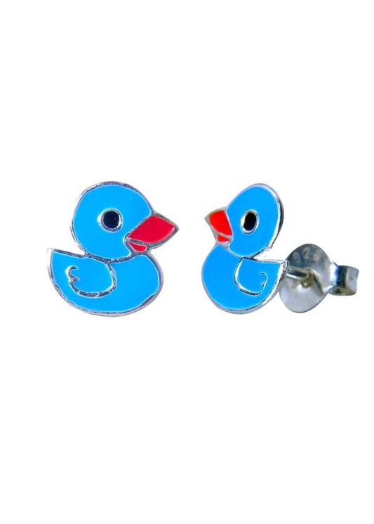 Sterling Silver Cute Blue Duck Studs Earrings