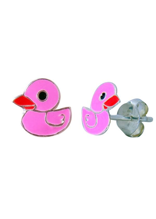 Sterling Silver Elegant Pink Duck Studs