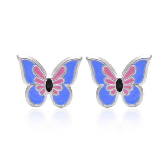 Pure 925 Sterling Silver Cute and Elegant Enamel Butterfly Studs Earrings