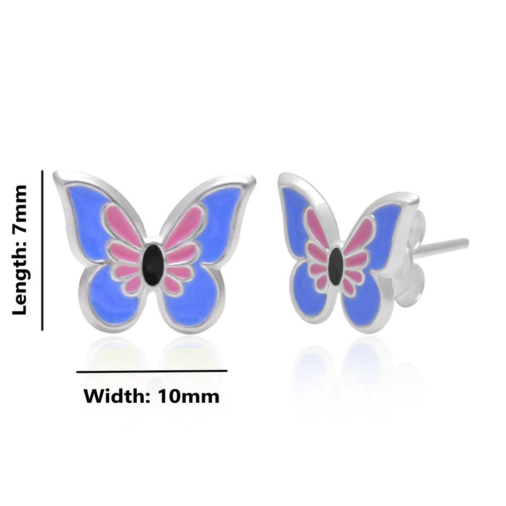 Pure 925 Sterling Silver Cute and Elegant Enamel Butterfly Studs Earrings