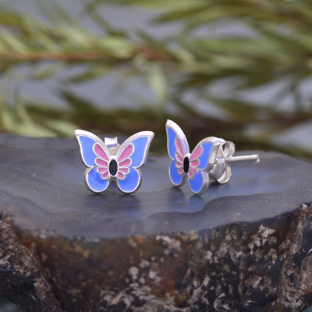 Pure 925 Sterling Silver Cute and Elegant Enamel Butterfly Studs Earrings