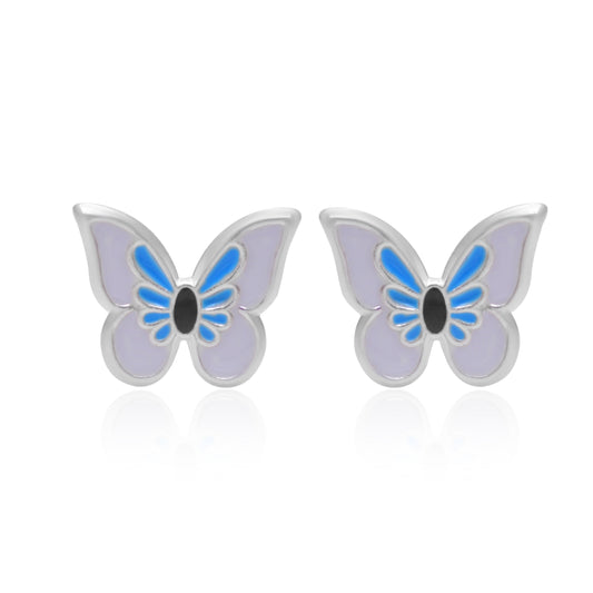 Pure 925 Sterling Silver Cute and Elegant Enamel Butterfly Studs Earrings for Kids