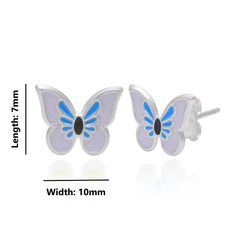 Pure 925 Sterling Silver Cute and Elegant Enamel Butterfly Studs Earrings for Kids