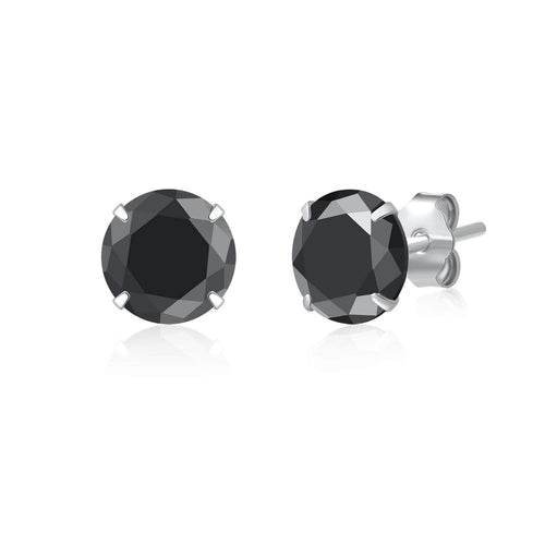 Sterling Silver pair of Round shape 5 mm Single Black Cubic Zircon (CZ) Stud Earrings - Default Title - Abhooshan