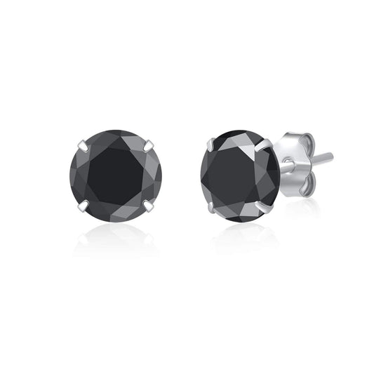 Sterling Silver pair of Round shape 5 mm Single Black Cubic Zircon (CZ) Stud Earrings