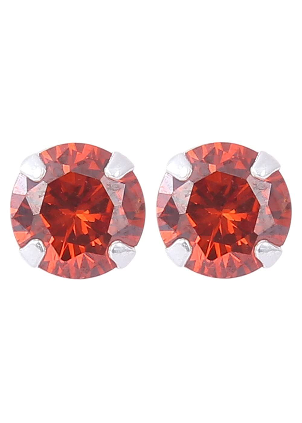 92.5 Sterling Silver Pair of Round Red 5mm Stone Piercing Stud Earrings
