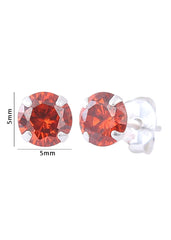 92.5 Sterling Silver Pair of Round Red 5mm Stone Piercing Stud Earrings