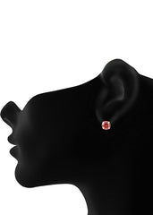 92.5 Sterling Silver Pair of Round Red 5mm Stone Piercing Stud Earrings