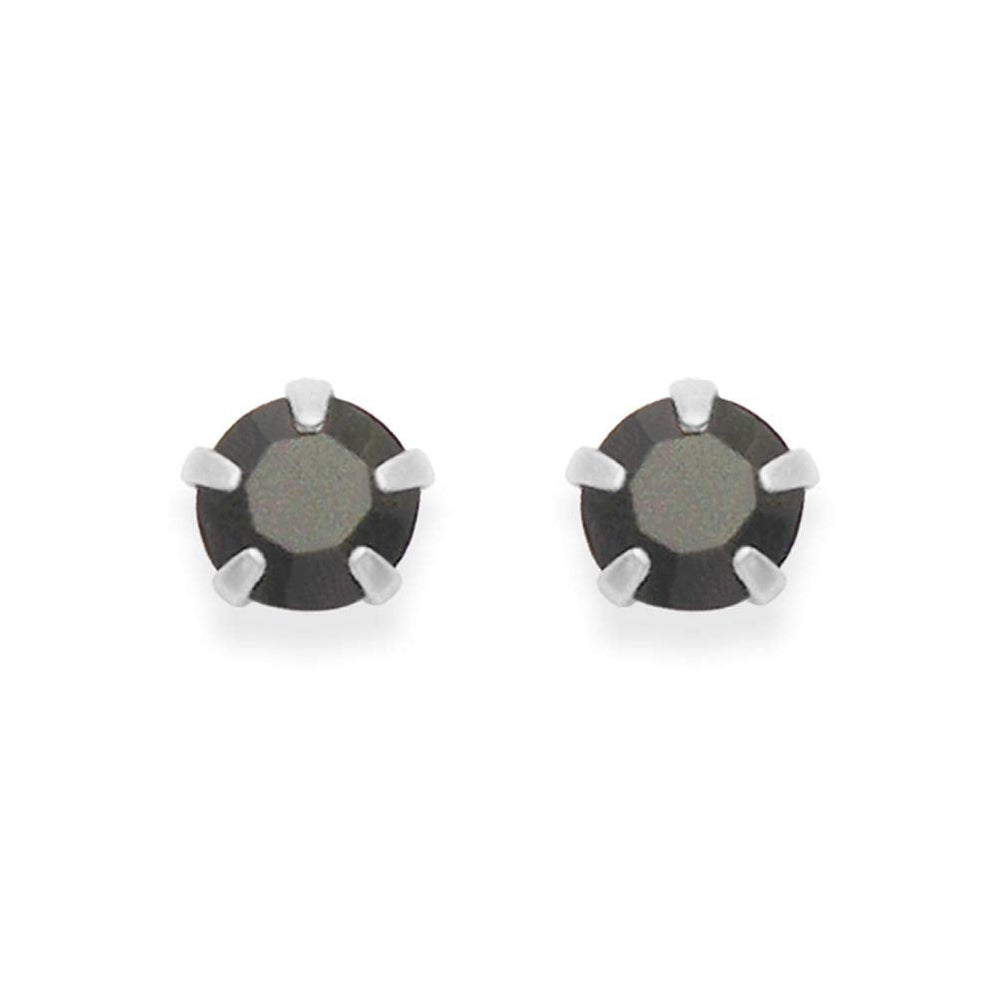 Sterling Silver pair of Round shape 3mm Single Black Cubic Zircon (CZ) Stone Solitaire Stud Earrings