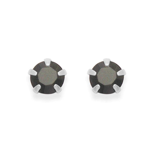 Sterling Silver pair of Round shape 3mm Single Black Cubic Zircon (CZ) Stone Solitaire Stud Earrings