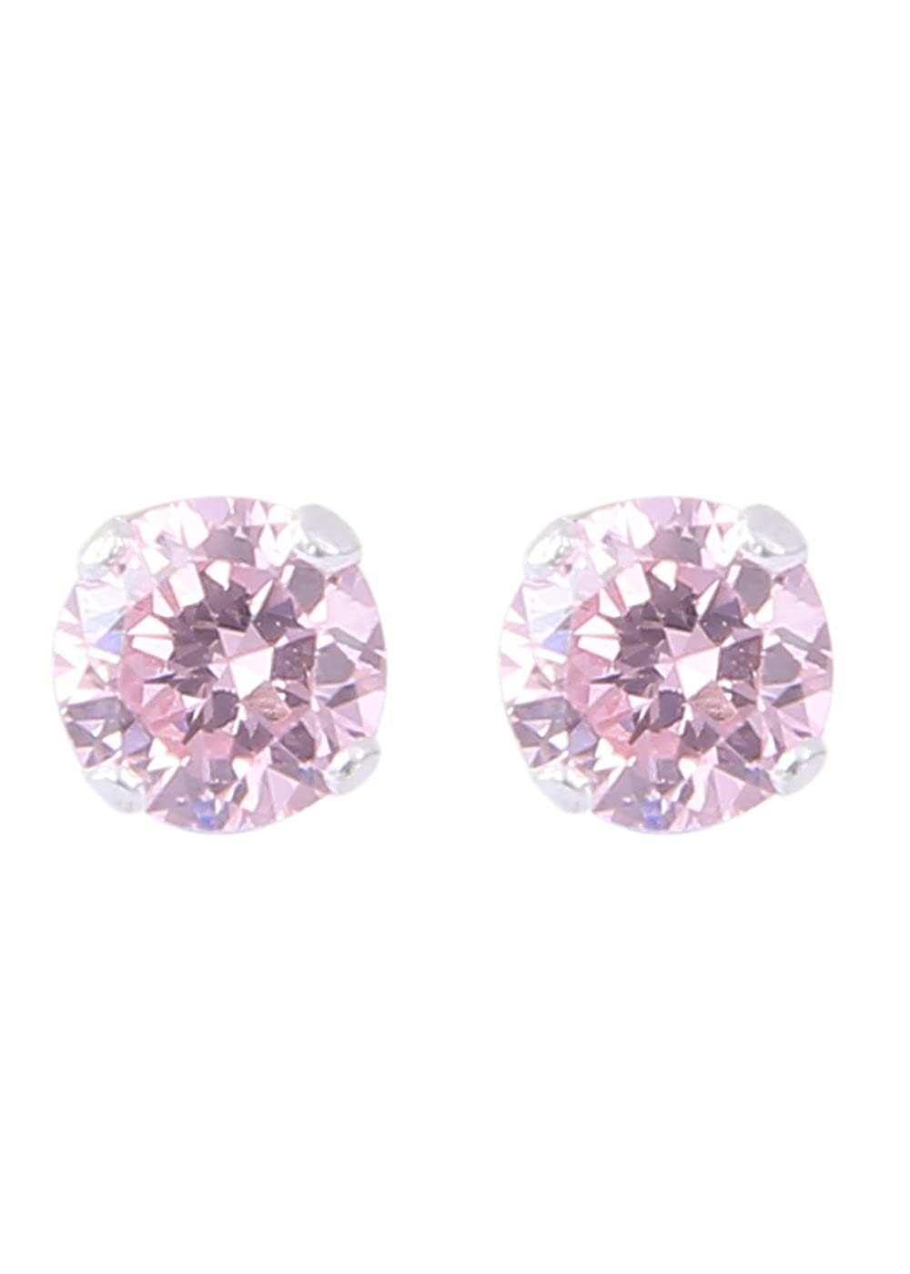 92.5 Sterling Silver Pair of Round Pink 4 mm Stone Piercing Stud Earrings