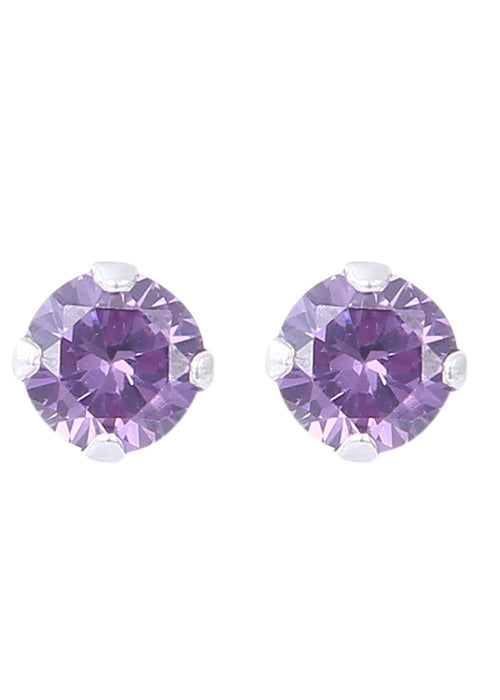 92.5 Sterling Silver Amethyst Light Purple 4mm Stone Piercing Stud Earrings - Default Title - Abhooshan