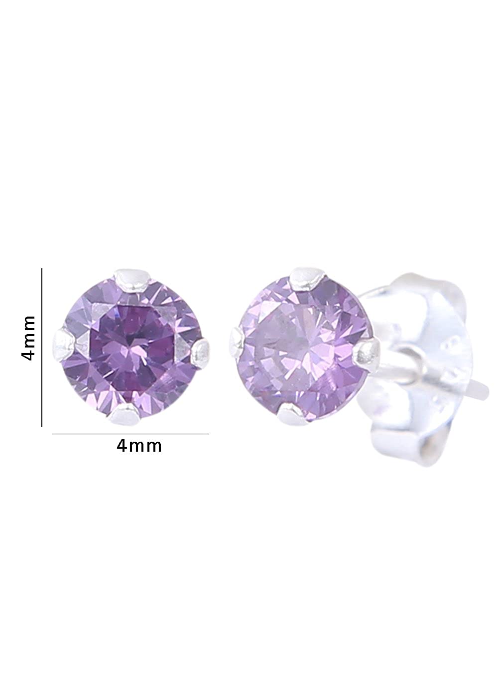 92.5 Sterling Silver Amethyst Light Purple 4mm Stone Piercing Stud Earrings