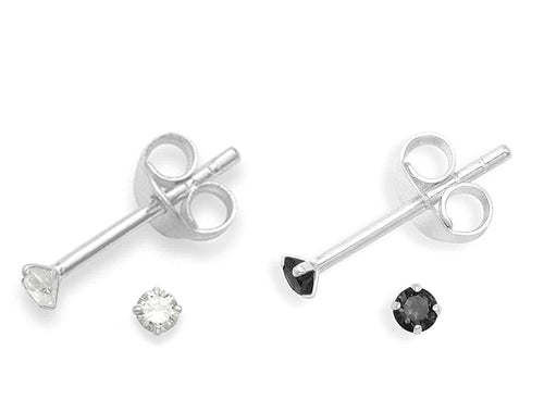 Sterling Silver COMBO of Round shape 2mm Single White and Black Cubic Zircon (CZ) Stone Solitaire Stud Earrings - Default Title - Abhooshan