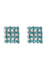 92.5 Sterling Silver Square Studs Unisex Earrings in Silver and Green Cubic Zirconia CZ