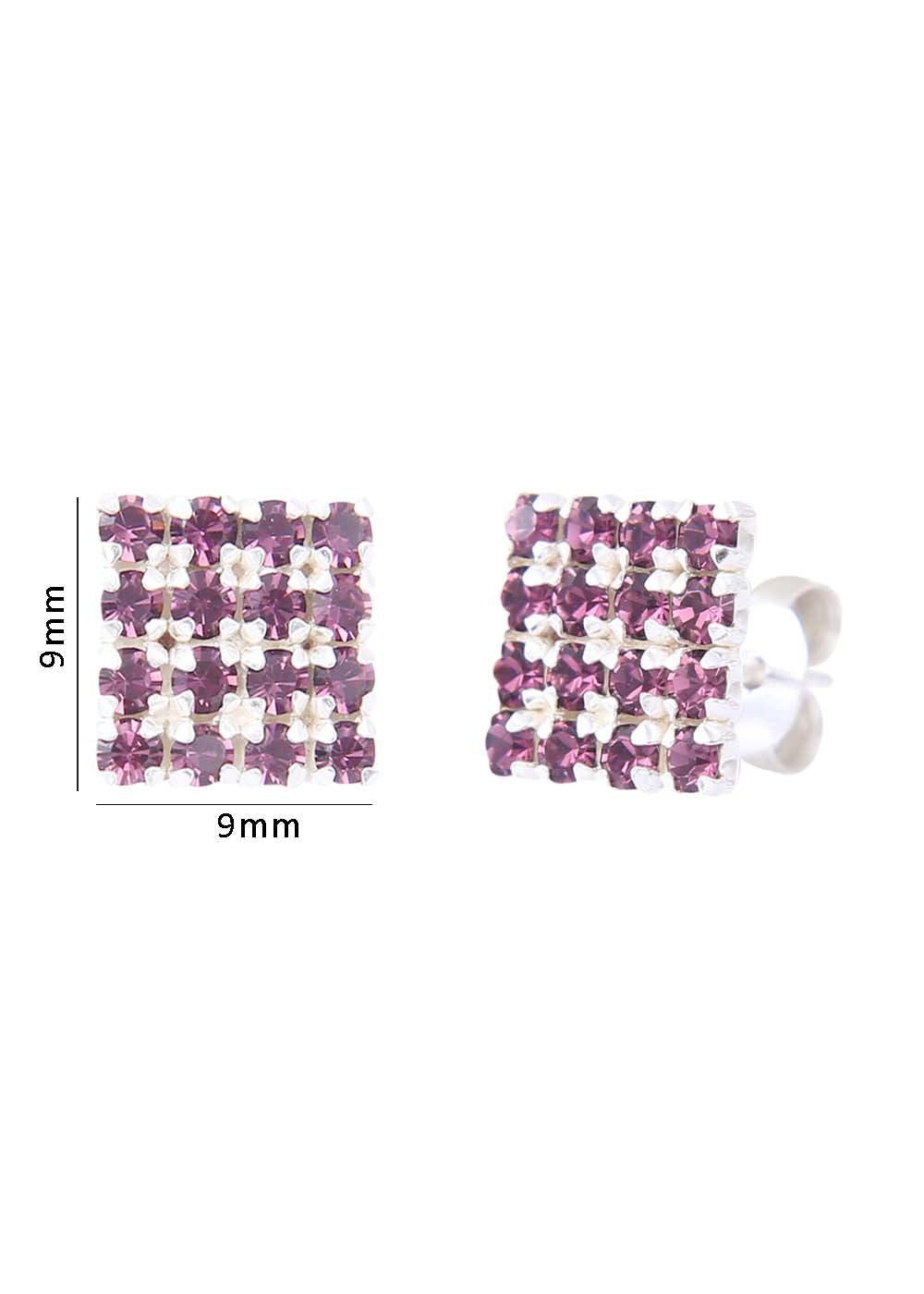92.5 Sterling Silver Square Studs Unisex Earrings in Silver and Purple Cubic Zirconia CZ