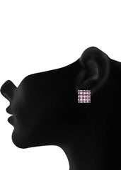92.5 Sterling Silver Square Studs Unisex Earrings in Silver and Purple Cubic Zirconia CZ