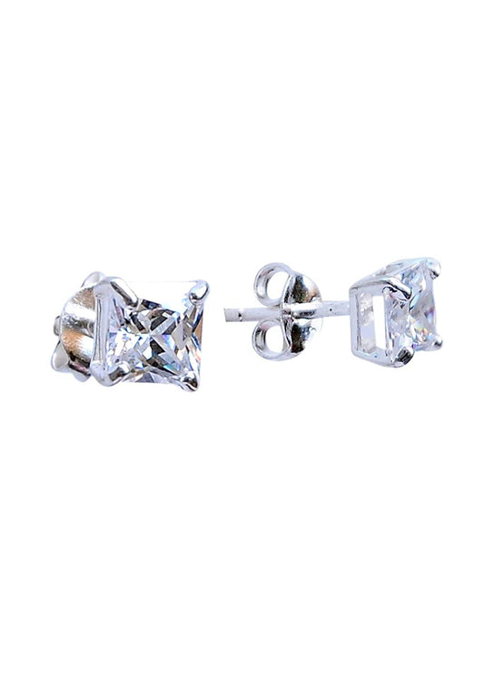 Sterling Silver pair of 5mm Single White Cubic Zircon (CZ) Stone Solitaire Stud Earrings