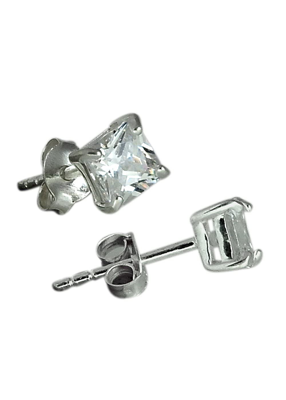 Sterling Silver pair of 5mm Single White Cubic Zircon (CZ) Stone Solitaire Stud Earrings