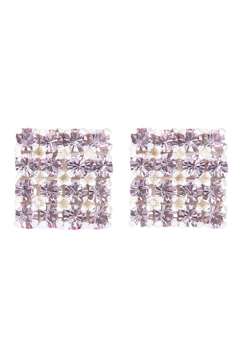 92.5 Sterling Silver Square Studs Unisex Earrings in Silver and Purple Cubic Zirconia CZ