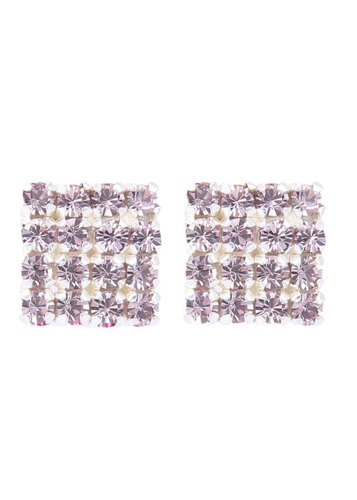 92.5 Sterling Silver Square Studs Unisex Earrings in Silver and Purple Cubic Zirconia CZ - Default Title - Abhooshan