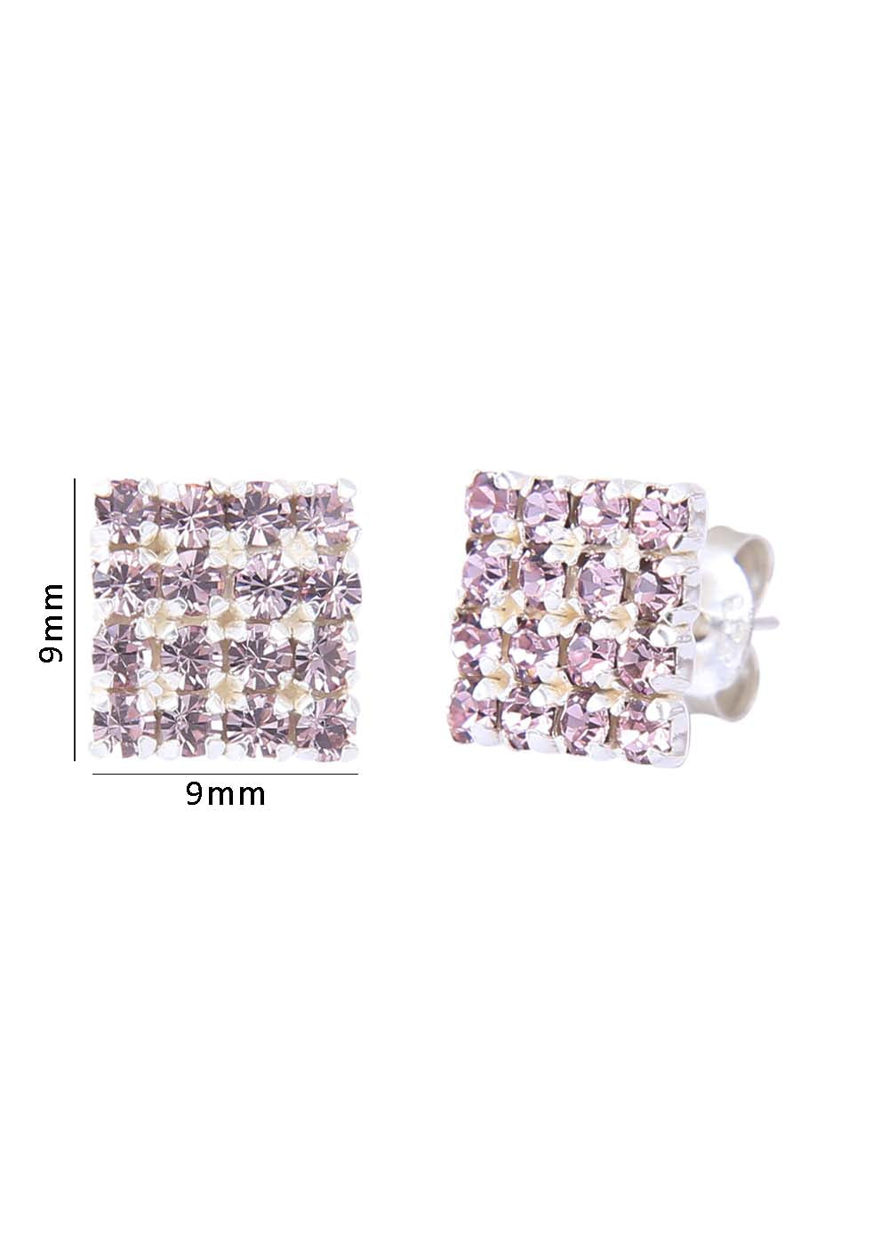 92.5 Sterling Silver Square Studs Unisex Earrings in Silver and Purple Cubic Zirconia CZ