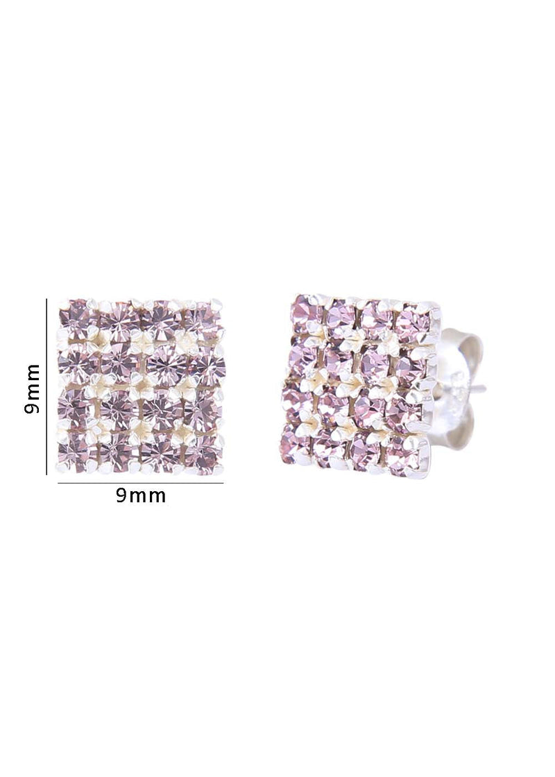 92.5 Sterling Silver Square Studs Unisex Earrings in Silver and Purple Cubic Zirconia CZ