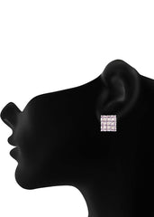 92.5 Sterling Silver Square Studs Unisex Earrings in Silver and Purple Cubic Zirconia CZ