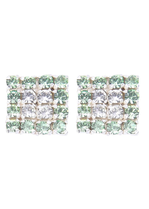 92.5 Sterling Silver Square Studs Unisex Earrings in Silver and Green And White Cubic Zirconia CZ - Default Title - Abhooshan