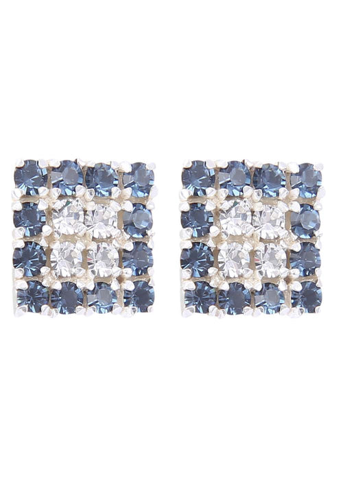 92.5 Sterling Silver Square Studs Unisex Earrings in and Blue and White Cubic Zirconia CZ - Default Title - Abhooshan