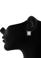 92.5 Sterling Silver Square Studs Unisex Earrings in and Blue and White Cubic Zirconia CZ