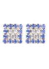 92.5 Sterling Silver Square Studs Unisex Earrings and Blue and White Cubic Zirconia