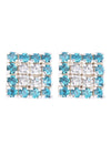 92.5 Sterling Silver Square Studs Unisex Earrings and Blue and White Cubic Zirconia