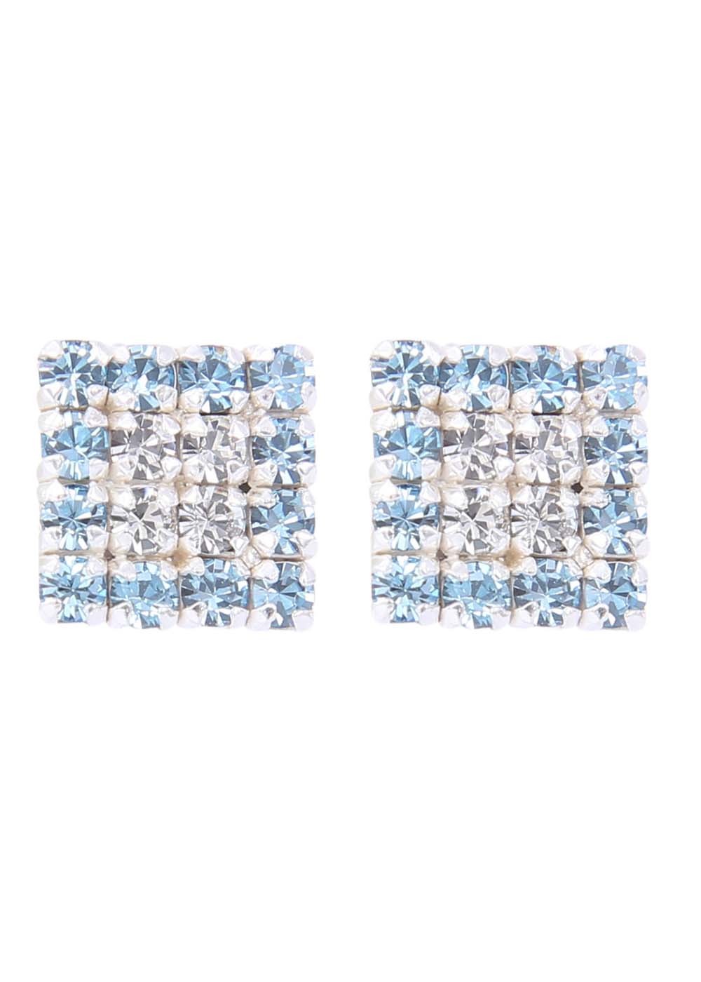 92.5 Sterling Silver Square Studs Unisex Earrings in Silver and Purple and White Cubic Zirconia CZ
