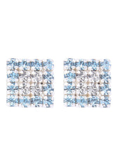 92.5 Sterling Silver Square Studs Unisex Earrings in Silver and Purple and White Cubic Zirconia CZ