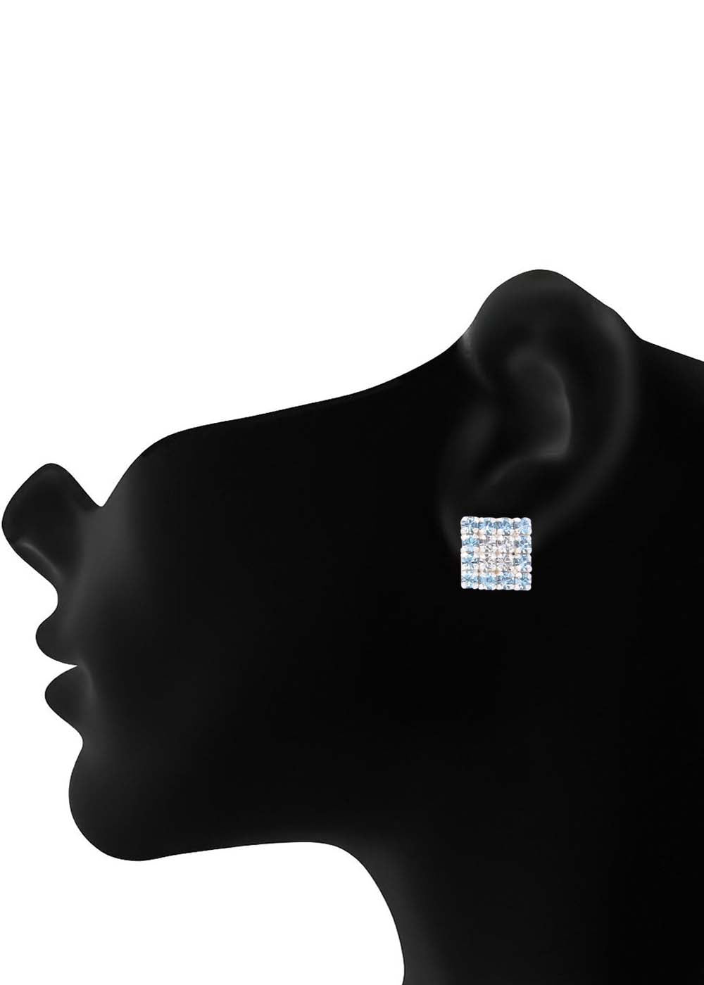 92.5 Sterling Silver Square Studs Unisex Earrings in Silver and Purple and White Cubic Zirconia CZ