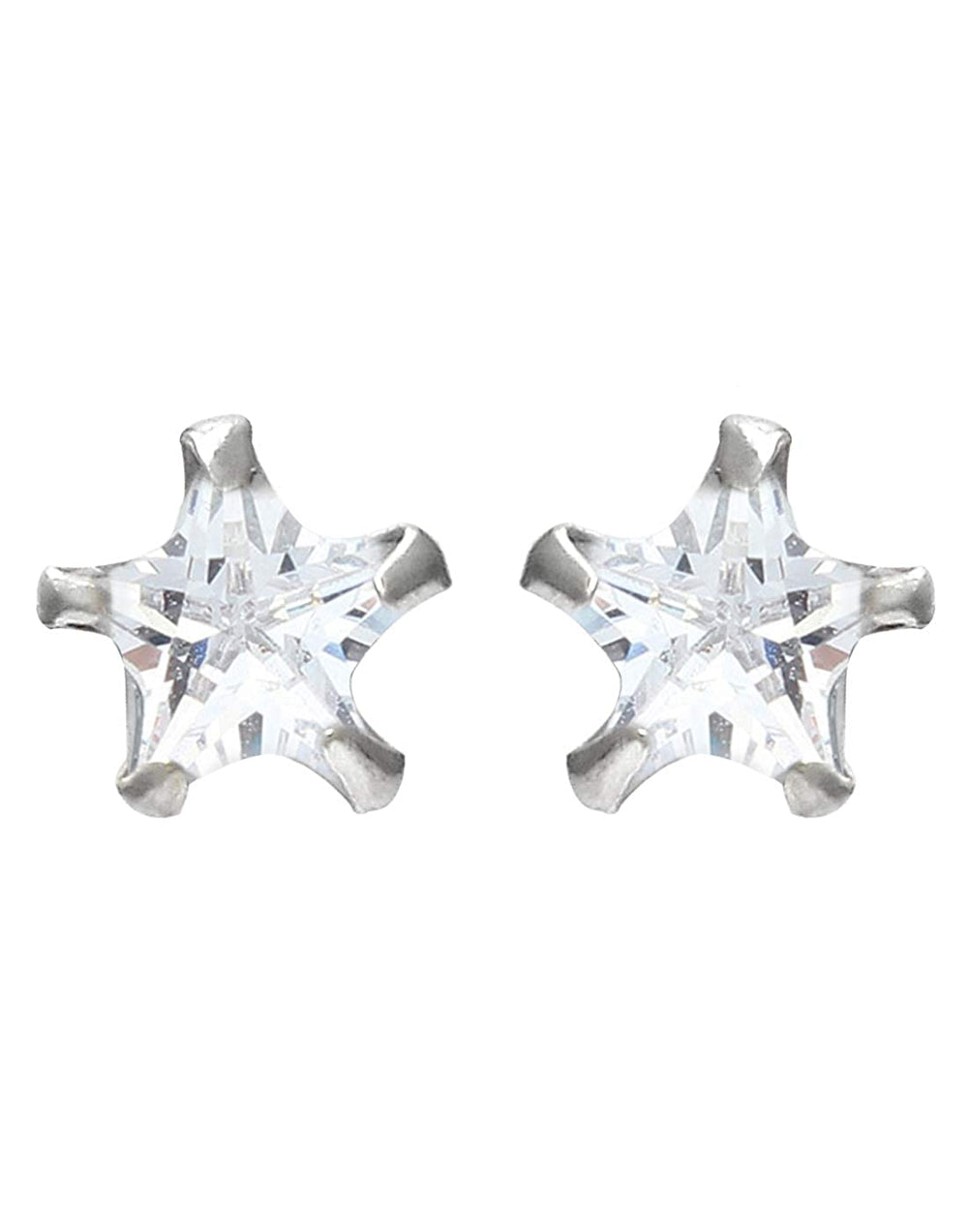 Pair of Star shape 4mm Single White Cubic Zircon (CZ) Stone Solitaire Stud 925 Silver Earrings